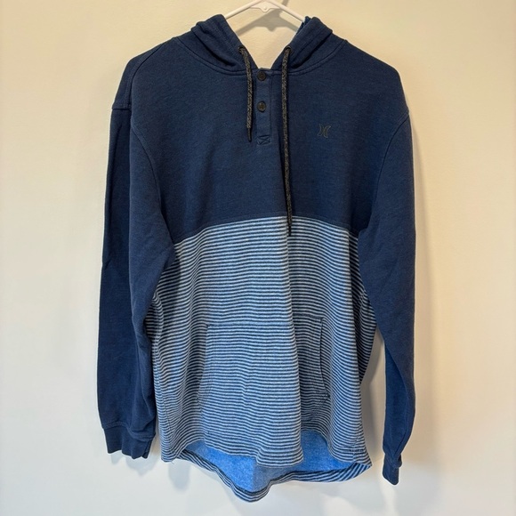 Hurley Blue Hoodie Stripes Pullover Sweatshirt Casual Athleisure Streetwear - Picture 1 of 11